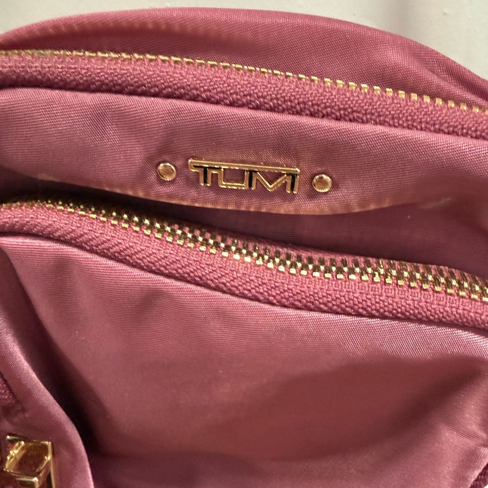 Tumi travel crossbody Rose Pink Nylon Pouch with Gold Hardware